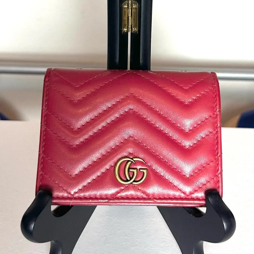Gucci Red Quilted GG Marmont Crossbody Bag,  Leather And Guitar Straps